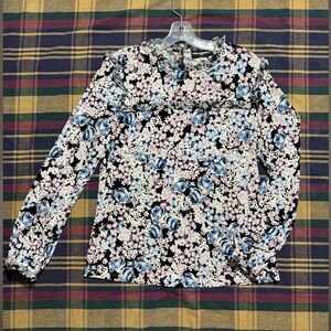 Karl Lagerfeld Paris Ruffle Floral Longsleeve Blouse